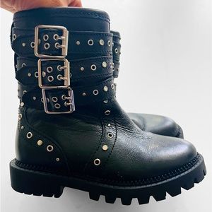 Toddler Girls’ Leather Studded Biker Boots with Zippered Closure (EU 28/US 11)